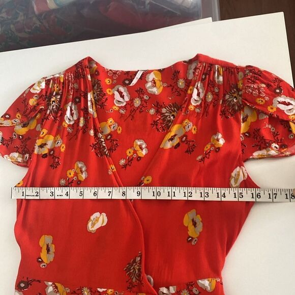 Free People Orange Red Floral Jess Wrap Midi Dress Size XS - Picture 10 of 12